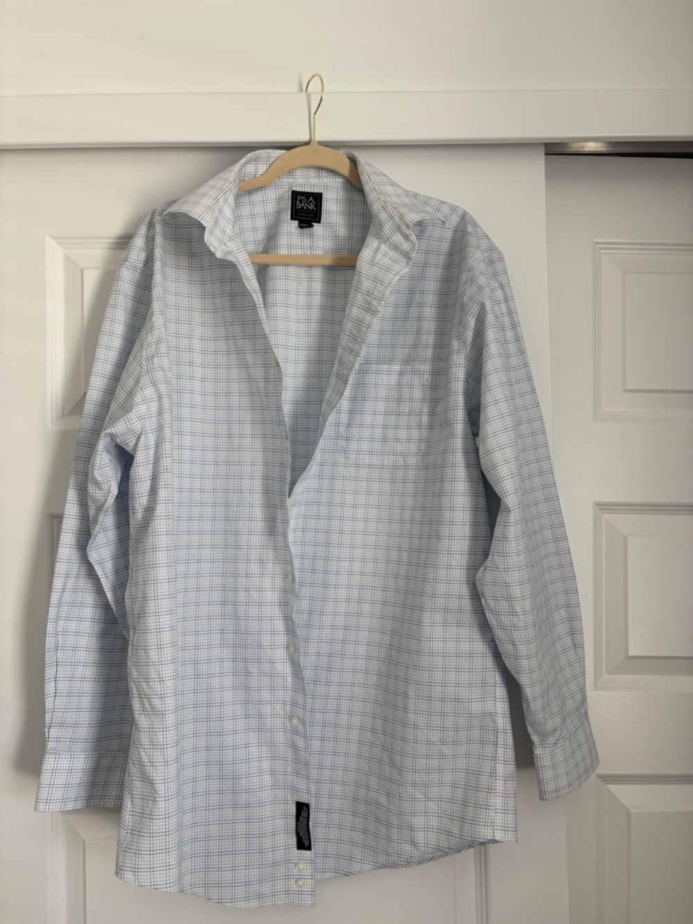 Jos. A. Bank White Shirt with Blue Windowpane Check